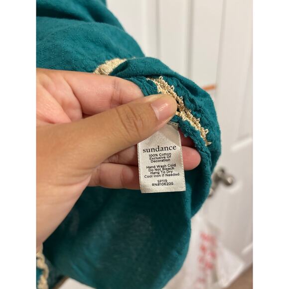 Sundance boho teal embroidered cotton top blouse - Picture 11 of 11